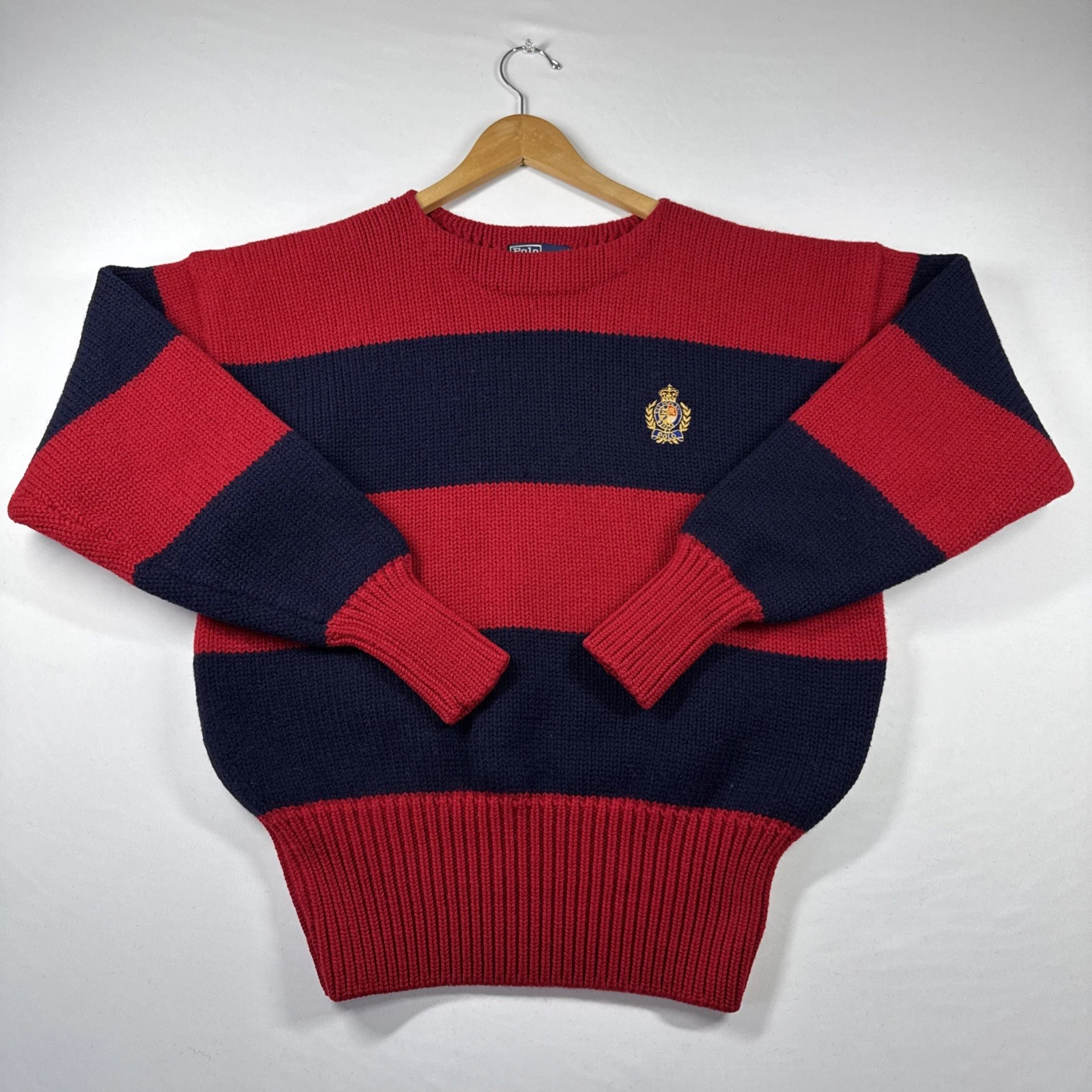 Vintage Polo Ralph Lauren Sweater Striped Blue Red 100% Wool Size XL