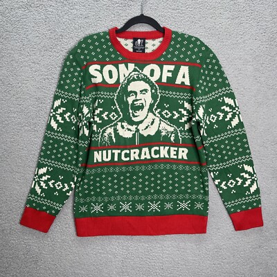 Elf Mens Sweater Son of a Nutcracker Pullover Holiday Multicolor Medium NEW