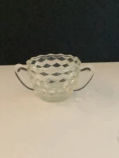 Vintage Clear Glass Sugar Bowl 2 Handles Stacked Diamond