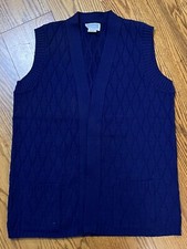 NEW NOS Vtg 70's Ladies SEARS Navy Blue Acrylic Sleeveless Sweater Vest Medium