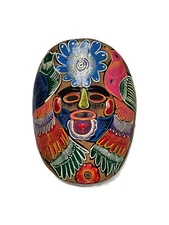 Vintage Mexican Tonala Pottery Beautiful Quetzal Bird Mask Wall Decor