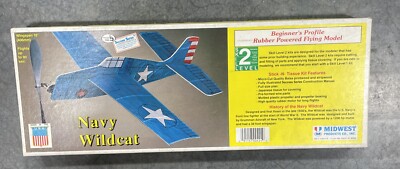 Midwest Navy Wildcat Rubber Powered Flying Model Kit Level 2 #424- New