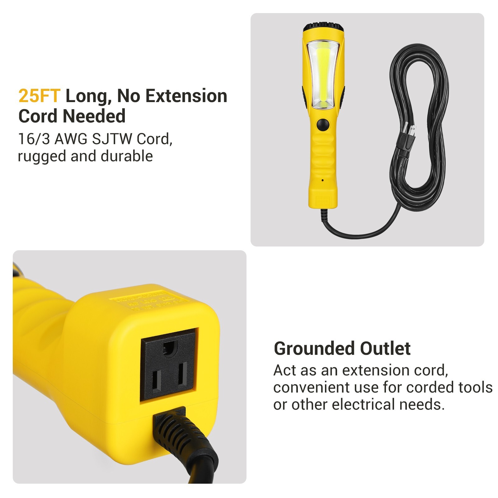 DEWENWILS 25ft COB LED Work Light, 1200LM LED Trouble Light, Handheld Corded eBay