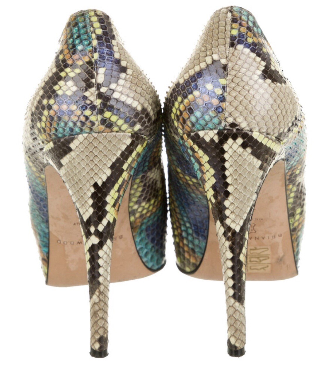 BRIAN ATWOOD MULTICOLOR PYTHON SNAKESKIN HEELS SZ… - image 4