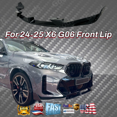 For 24-Up BMW X6 G06 LCI M Package Gloss Black MP Style Front Bumper Lip Spoiler