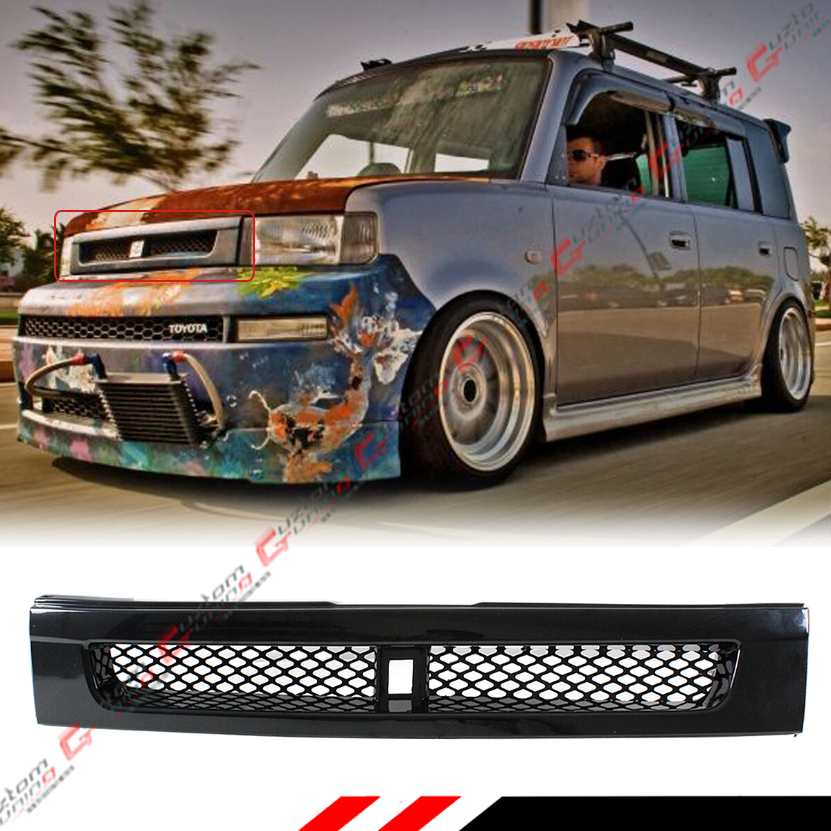 超希少　NCP30 bB scion xb メッシュ　フロントグリル USDM FOR 2004-07 SCION XB BB GLOSSY BLK JDM FRONT HOOD ABS GRILL GRILLE