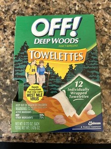 OFF! Deep Woods Insect Repellent Towelettes - 12 Pack (54996) New In Sealed Box