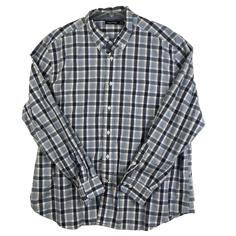 Nautica Shirt Mens Size 2XL Blue White Plaid Long Sleeve 100% Cotton - Image 2 of 4