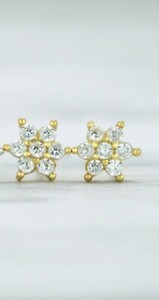 Authentic 2 Pairs Dainty Flower Stud Earrings- Cubic Zirconia- 14k Gold Plated- 5mm And...