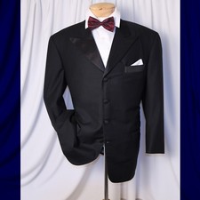 DAVID RICKEY Platin Collect Black Striped Men Tuxedo Suit Size 44 S 35"W x 28"L