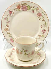 LOVELY LENOX PARASOL TRIO: CUP, SAUCER, PLATE; LANTANA SHAPE; EXCELLENT COND