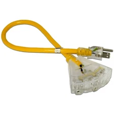 2ft Heavy Duty 12 Gauge Lighted 3 Outlet Extension Cord 2' 12 3 In/Outdoor SJTW