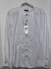 FAHIZO Men's Black Tie Core Tux Shirt with Wing Collar French Cuffs pin tie SZ L