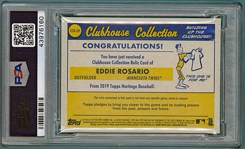 2019 Topps Heritage Clubhouse Coll. Eddie Rosario Game Used Jersey #ER PSA 10! - Image 2 of 2