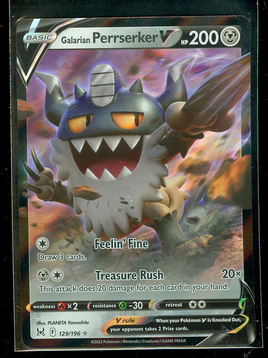 Pokemon GALARIAN PERRSERKER V 129/196 - Lost Origin - ULTRA RARE HOLO - - MINT