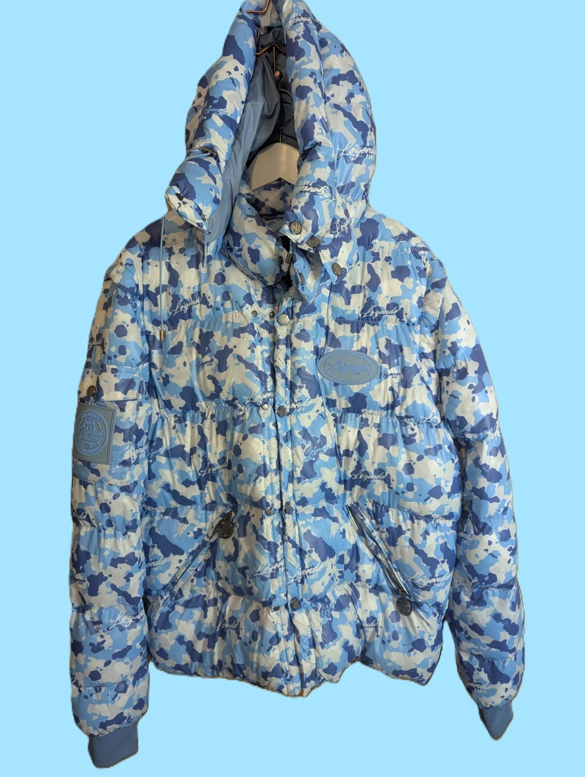 Legende Paris Eye-Catching Blue Camo 2 in 1 Puffer Jacket Medium