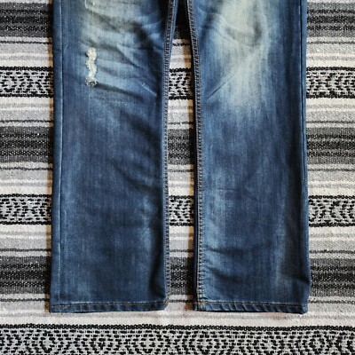 Seven7 Sz 36 Mid Rise Straight Leg Denim Jeans Medium Distressed