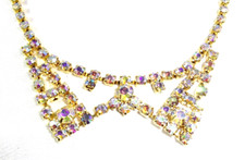 Vtg Bridal Collar Necklace AB Aurora Borealis Prong Set Rhinestones Necklace 