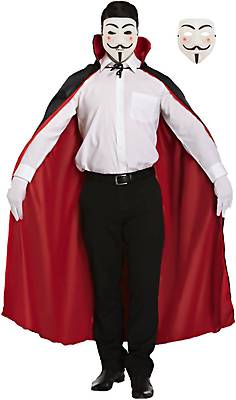 Vendetta V Maske + Vampir Umhang Cape Rot/Schwarz Wendecape Dracula Halloween