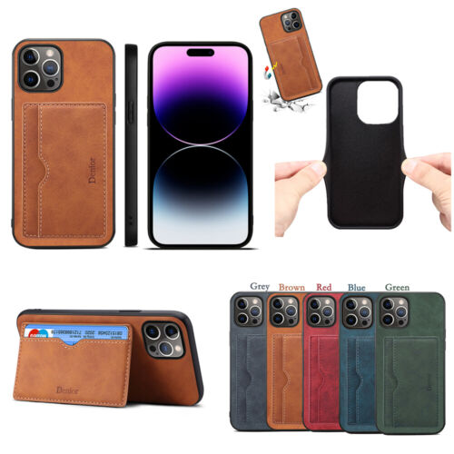 For iPhone 15 Pro 14 13 XR 7 Leather Protective Case Phone Skin Cover Card Slot