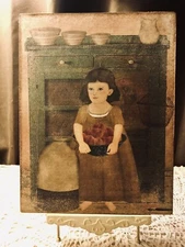 Farmhouse Girl, Americana Folk Art , Primitive, Handcrafted Plaque / Sign