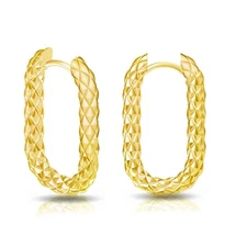 14K Yellow Gold Plated Textured Hoop Earrings Unisex Dangle Earrings For Women