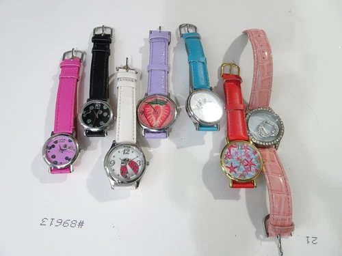 7 BWC Wrist Watch Lot Ladybug Strawberry Starfish Pink Red Women Lady Watches.