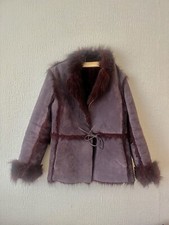 Vintage Kit Uk 12 Afghan Coat Real Suede Faux Fur Penny Lane Purple Burgundy Y2k