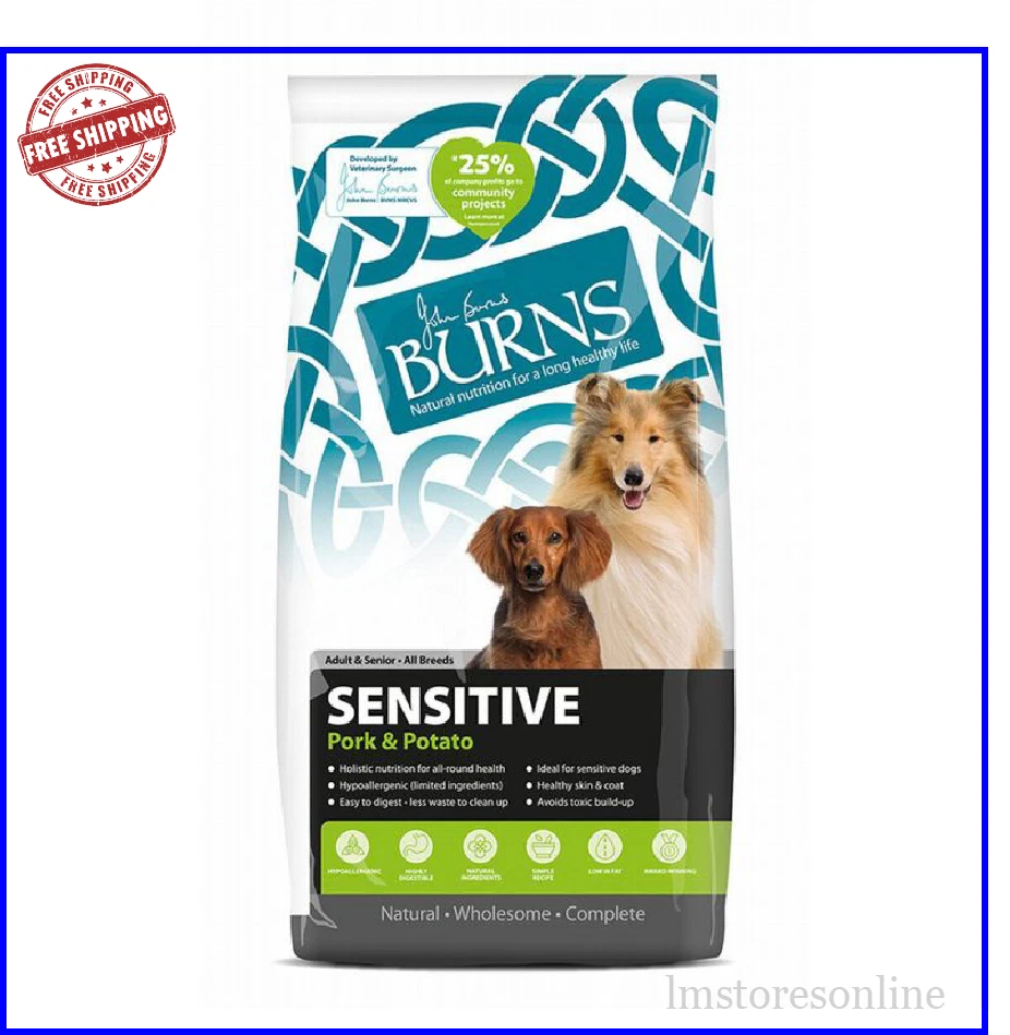 BURNS Sensitive Pork and Potato Hypoallergenic Adult Dog Dry Food -12kg