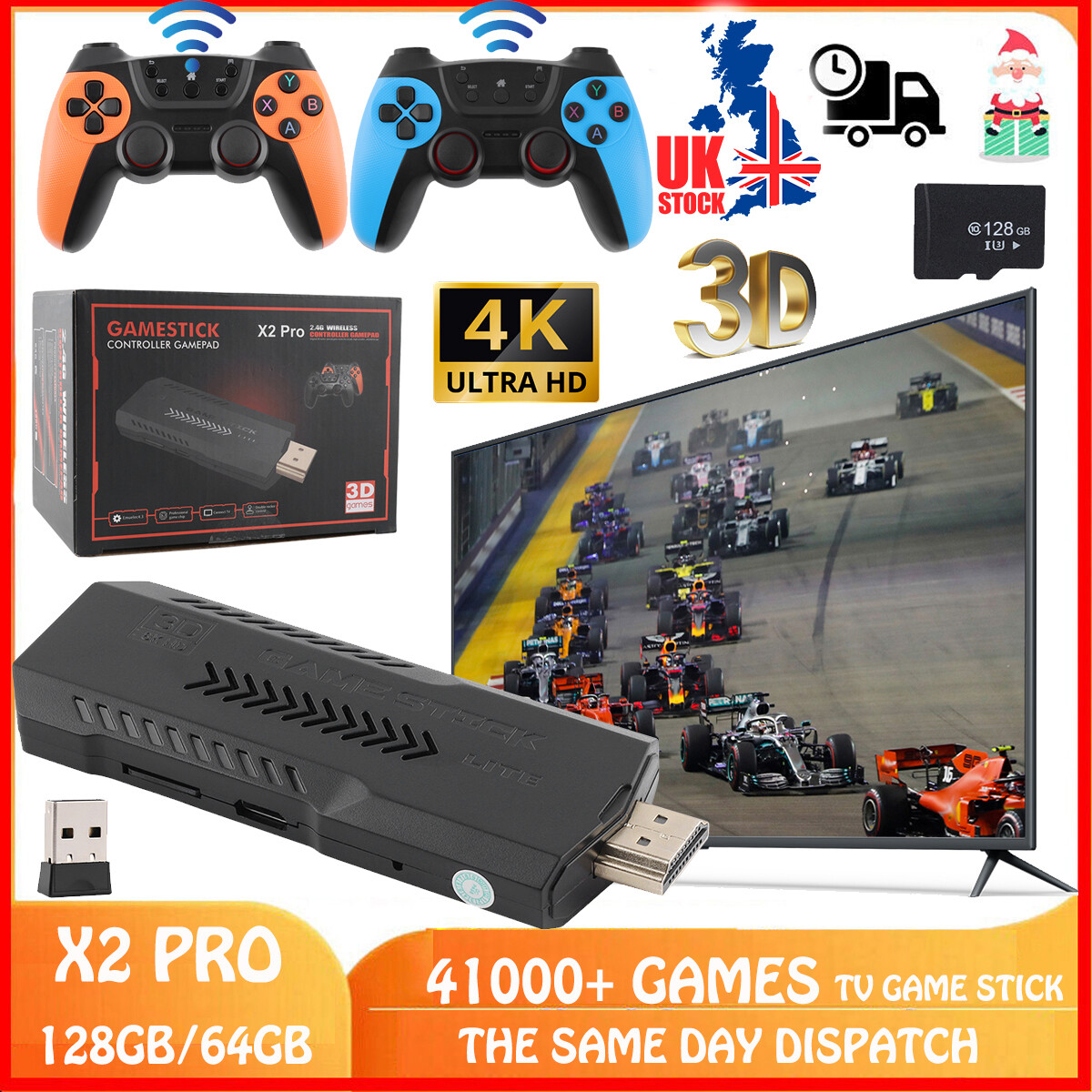 X2 PRO Retro Game Console – 41000+ Games, 4K HDMI Stick With Wireless Controller