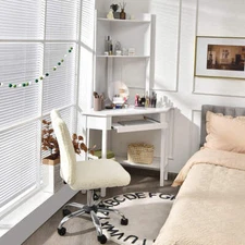 NNECW Corner Computer Desk with Hutch for Study &amp Writing-White