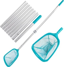 Telescopic Pool Skimmer 11.5ft, Fine Mesh Leaf Net with 8-Piece Pole
