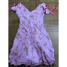 Wild Fable Women's Floral Mini Dress Purple Pink Ribbon Tie Sleeve Size S