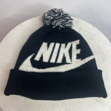 Nike Black Knit Beanie with Pom Kids Unisex One Size