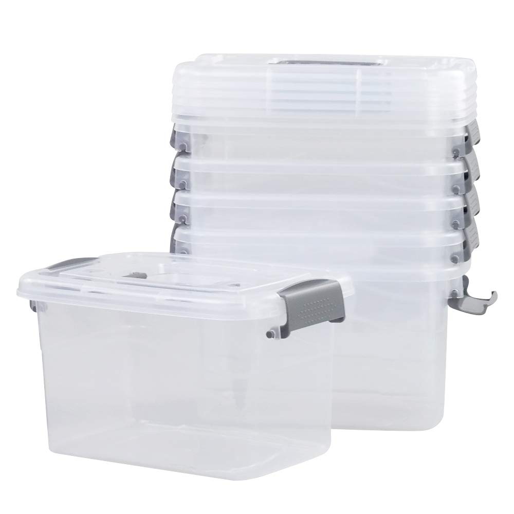6-Pack Home Storage Bins, Plastic Container, Latching Box with Handle (Grey h...