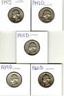 LOT/5 1941-1959 WASHINGTON QUARTERS 25 cent S & D MINT MARKS VERY GOOD CONDITION
