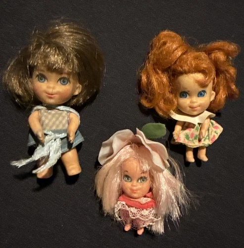 Lot Of 3 Vintage Mattel 1960s Liddle Kiddle Dolls Babe Sweetpea Tricky Clothes