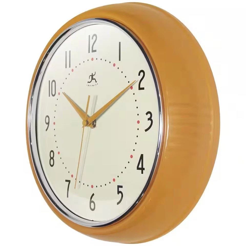 Infinity Instruments Wall Clock 12 in. Retro Round Yellow Saffron Aluminum Frame - Image 3 of 4