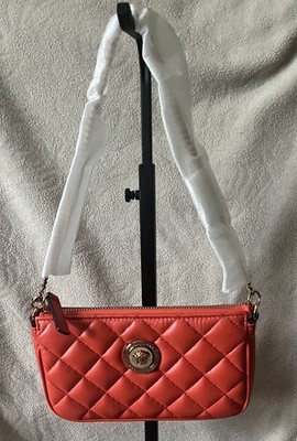 Versace Mini Quilted La Medusa Handbag w/Chain Strap   Coral/Orange Purse  