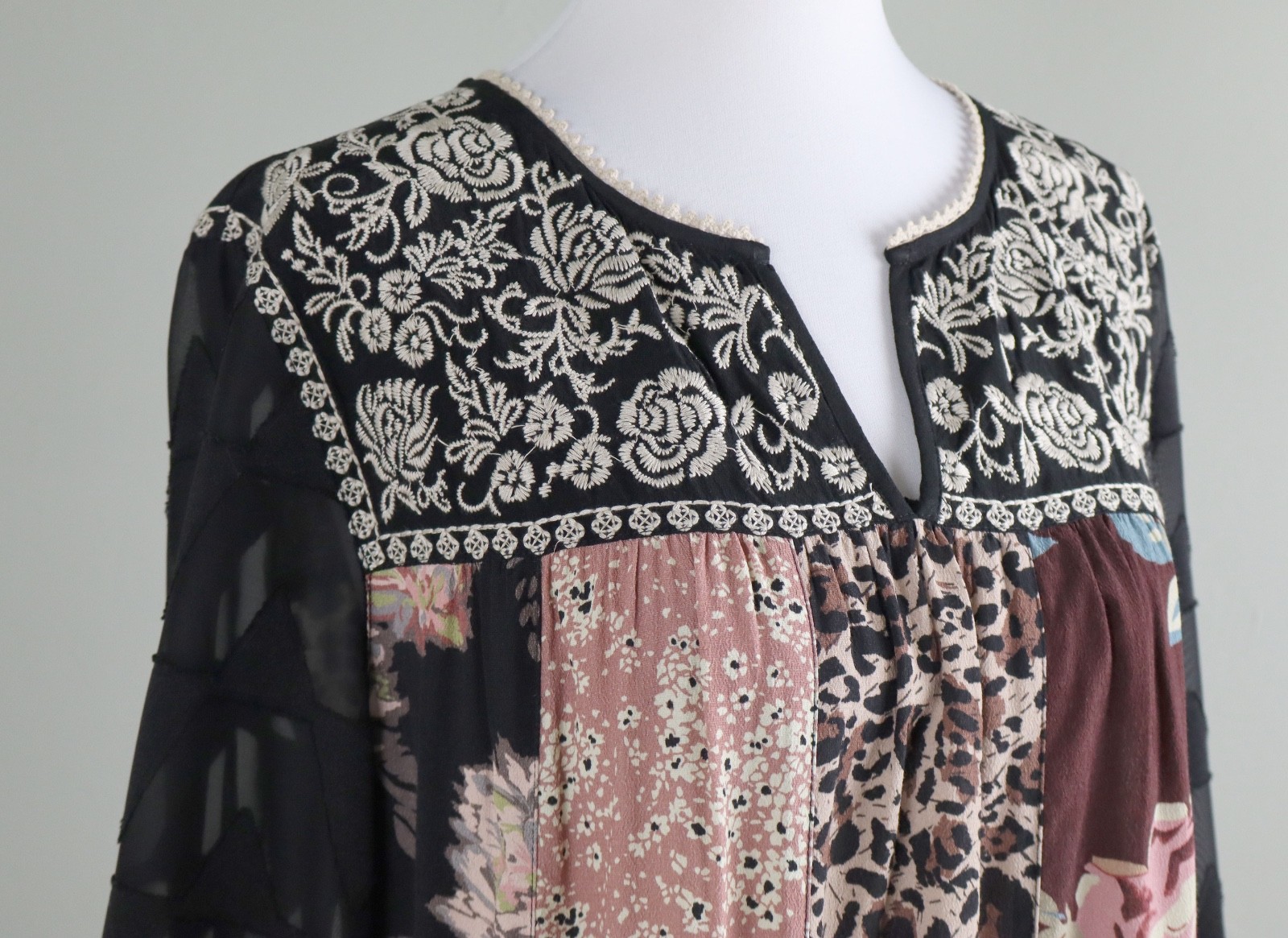 JOHN MARK $130 Embroidered Patchwork Mixed Print … - image 3