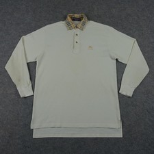 VINTAGE Burberrys Polo Shirt Mens Small White Long Sleeve Plaid Collar USA Prep