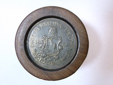 Vintage 1964 Bermuda Crown set in a 2" h x 2" diam. Wooden Paperweight