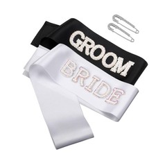 Groom  Bridal Sash Set - Pearl Rhinestone Wedding Sash 2Pcs w/Pins