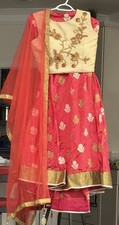 Choli Suit With Crop Top, Pink And Badge Color Combination