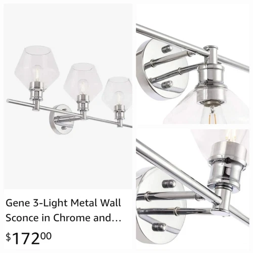 Living District Gene 3-Light Metal Wall Sconce in Chrome and Clear Glass - Picture 3 of 9