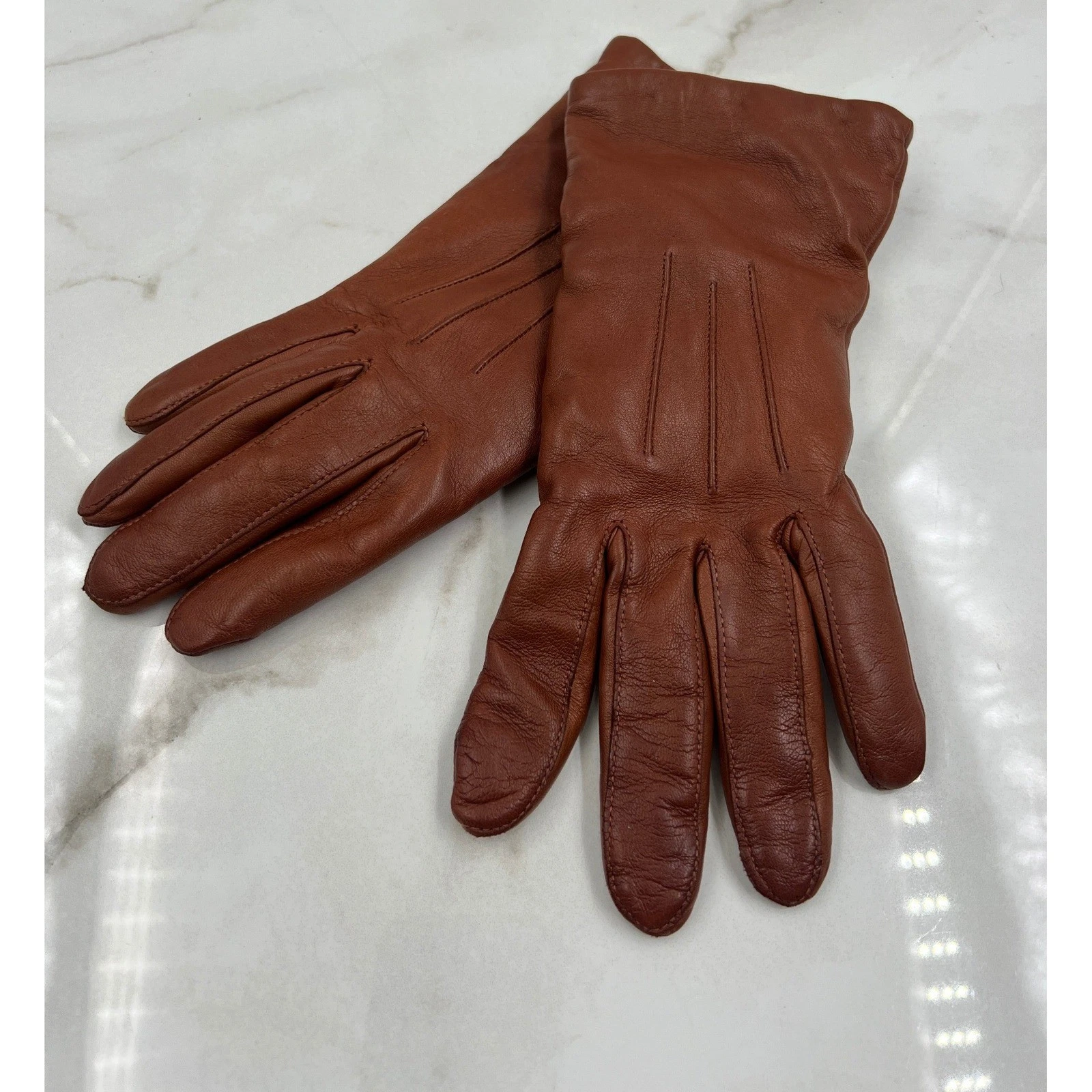VTG Wilsons Leather Mens Brown Genuine Leather Cashmere Lined Gloves Small