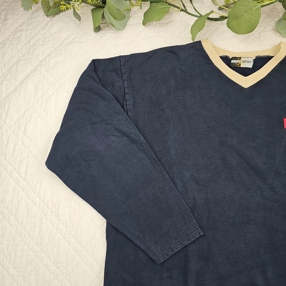 Camisa De Colección Avanti Sport Macworld Manga Larga Azul Crema Cuello en V Para Hombre Talla L Foto 4 de 4