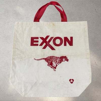 Vintage Exxon Mobil Gas Canvas Tote Bag Tiger Label Advertising Americana