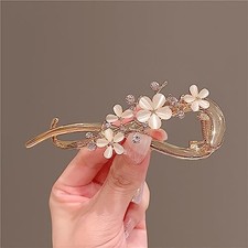 Hair Claws Clips Flower French Style Pearl Rhinestone Twist Banana Pattern 14