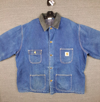 Carhartt Mens Jacket 2XL Blue Denim C59 DST Blanket Lined Chore